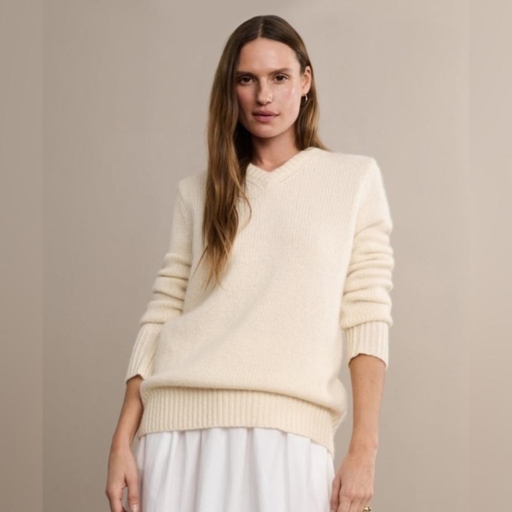 NWT Jenni Kayne Cashmere Kate V-Neck Sweater Small-Medium Caramel Tan Oversized - Picture 6 of 11